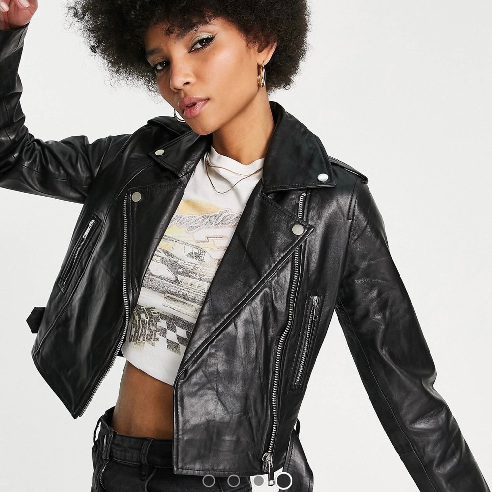 Barney's Originals Tall real leather cropped biker jacket